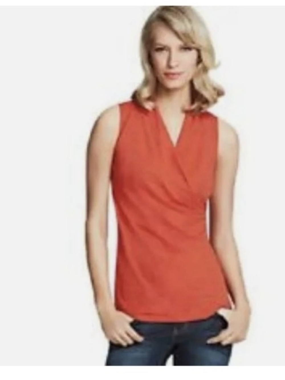 CAbi 115 Sleeveless V-Neck Crossover Wrap Tank in Bright Orange - Small